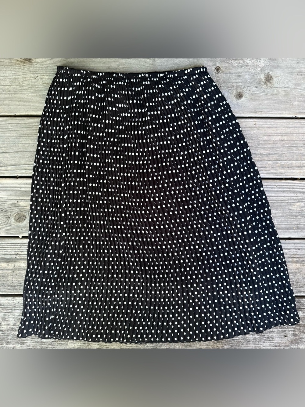 English Laundry Black and White Polka Dot Pleated A-Line Skirt Elastic Waist